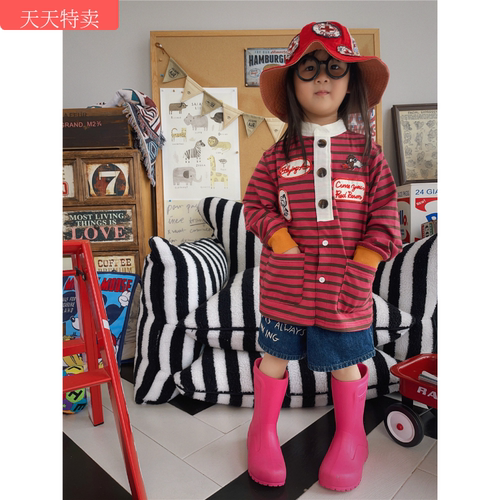 Babyking24SS 男童长袖t恤春秋日系日本DD童装圆领拉裂纹印花打底