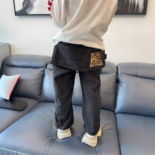 BabyKing 25新品黑超潮牌儿童春装黑色百搭超酷屁连裤