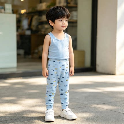 男女童纯棉秋裤卡通小汽车儿童弹力居家打底裤宝宝贴身保暖睡裤