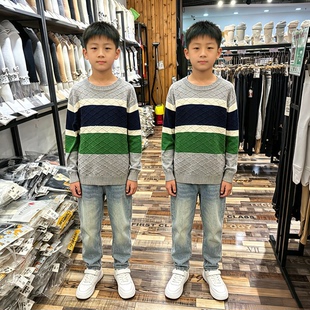 20703米吉丽奇男童波浪条纹薄款80%棉中大童春秋打底针织衫新款