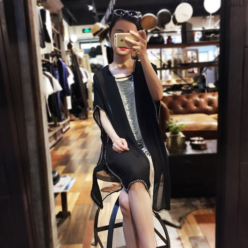 2018新款女装春装大牌连衣裙奢华高端欧美时尚遮肚子雪纺连衣裙夏