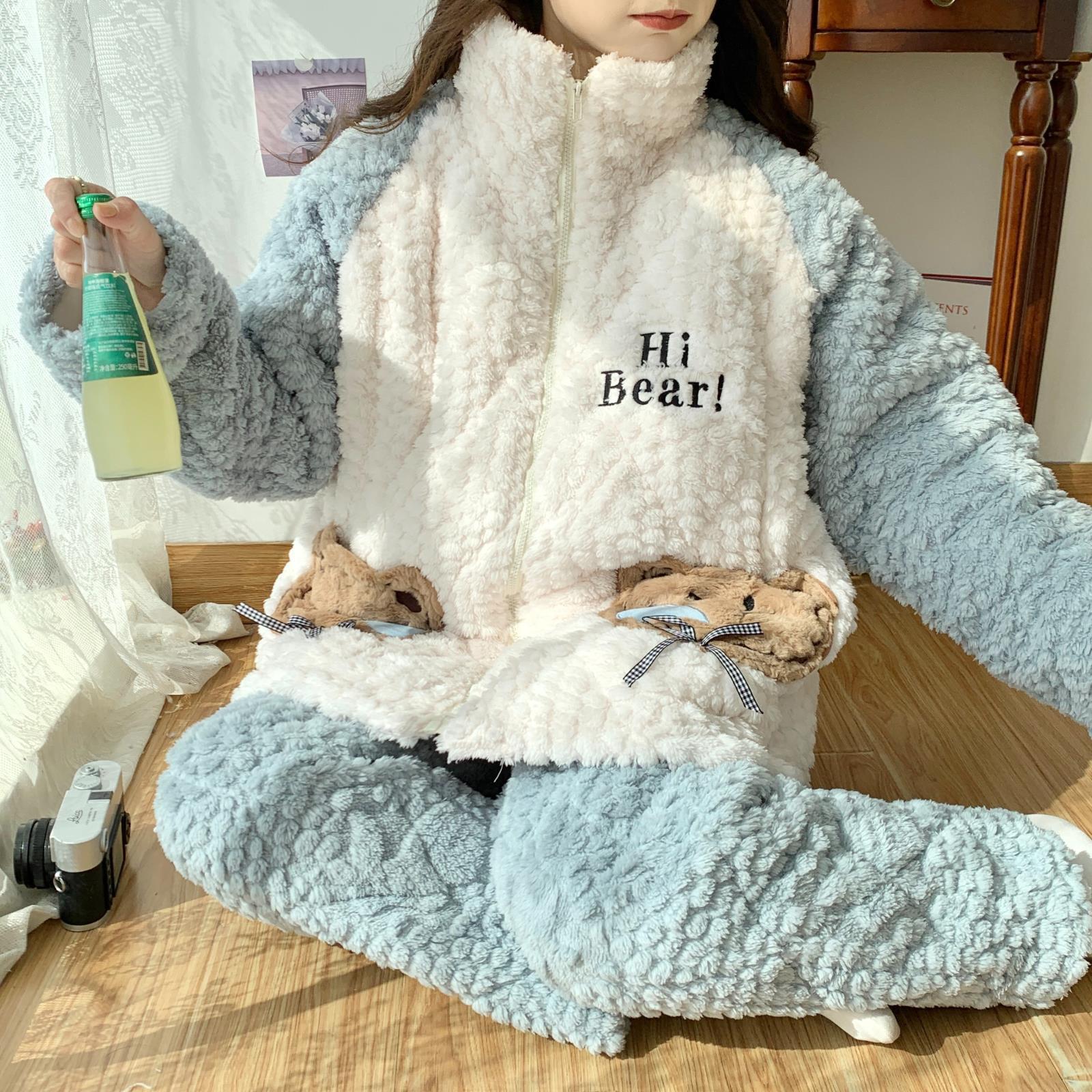 新款秋冬月子服三层加厚夹棉孕妇哺乳睡衣保暖可外穿喂奶棉袄套装