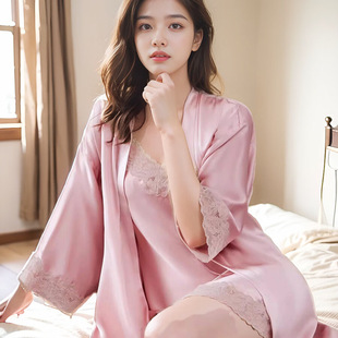 静享宅家生活真丝吊带睡袍晨袍浴袍桑蚕丝家居服睡衣大码 性感套装
