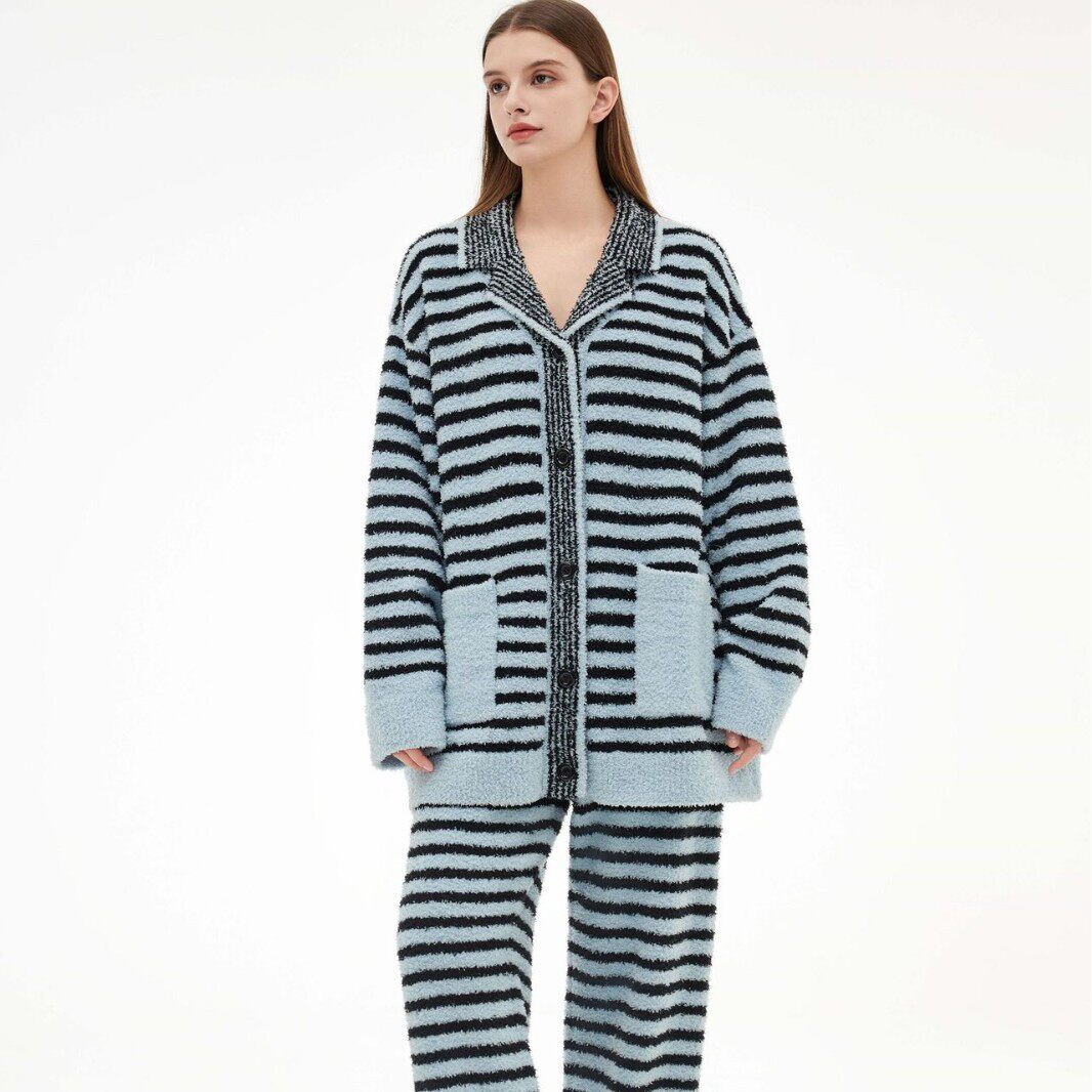 Yase【晨雾兰裳】气质开衫冬季睡衣女宽松版型半边绒软糯针织慵懒