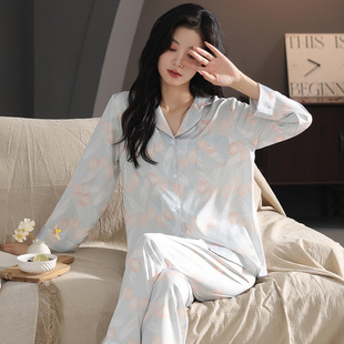 两件套薄款 长裤 仿真丝绸胖mm家居服 春秋高级感长袖 冰丝睡衣女夏季