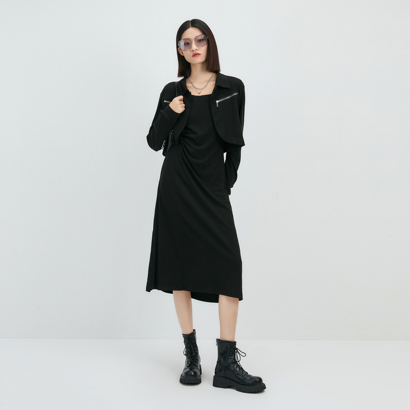 普普风舒适吊带连衣裙外套两件套