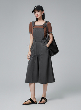 普普风减龄学院风背带裙女2024秋季新款设计感工装连衣裙21440S