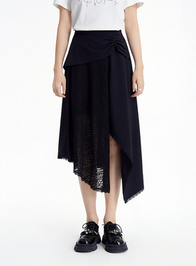 普普风黑色不规则拼接半身裙女2024夏新款气质高级感中长款21187