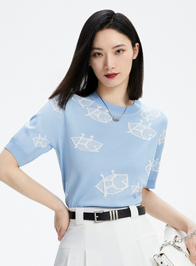 普普风满屏图案精致毛衫女2024夏季新款气质百搭小个子上衣21059
