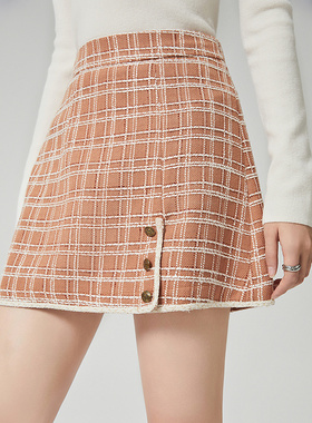 2024年秋季新品休闲利落精美俏皮格纹花纱小香风半裙PC3Q21680S