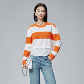 普普风长袖 宽松上衣20382L 新款 满屏钉珠假两件条纹毛衫 女2024秋季