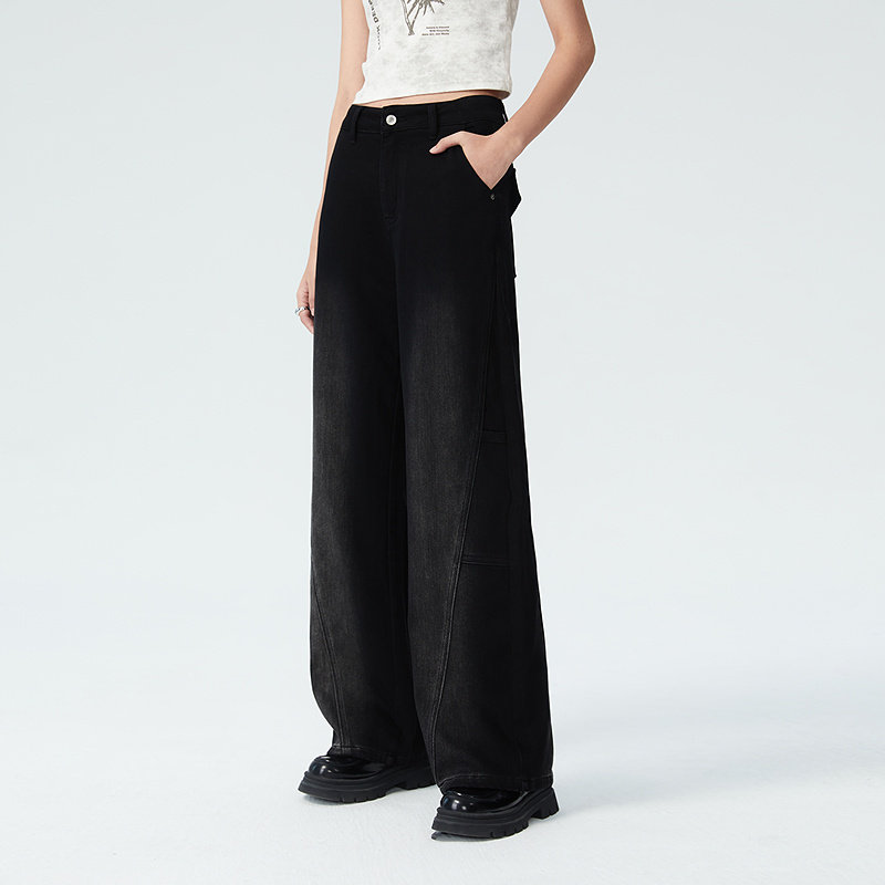 普普风商场同款宽松黑色显瘦高腰阔腿复古怀旧洗百搭黑牛牛仔裤女,女装/女士精品,牛仔裤,淘宝优惠券,粉丝福利购,淘宝优惠卷
