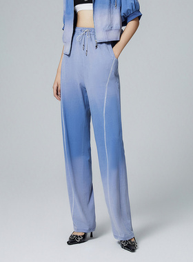 普普风解构分割渐变直筒裤女2024秋季新款高腰显瘦显腿长21437