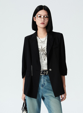 普普风2025年休闲百搭简约西服外套个性不对称权利宽肩西装22817