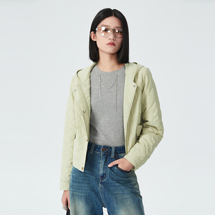 普普风商场同款 小众简约轻盈量感连帽菱格棉衣轻薄刺绣棉服短外套