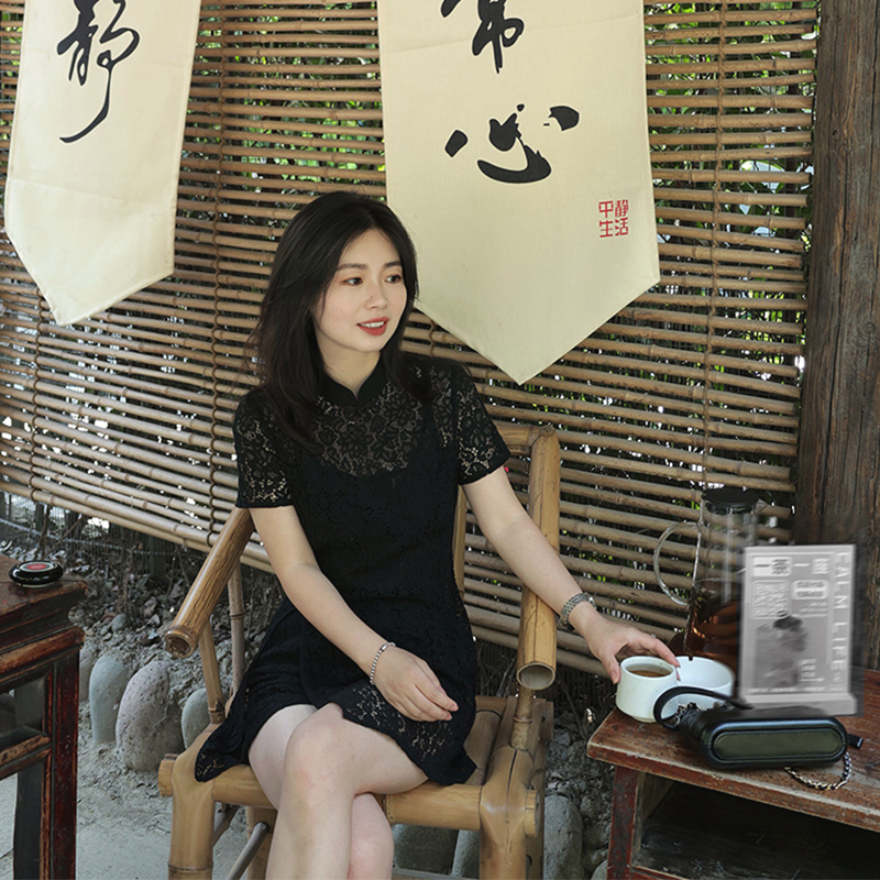 145-155修身蕾丝旗袍连衣裙