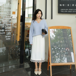 尔尔自制小个子半身裙优雅知性高腰裙子蕾丝边半裙秋季 新品