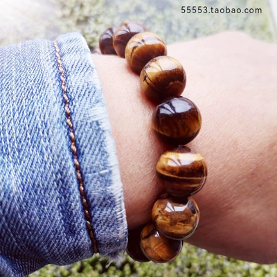天然黄虎眼石手链男款大珠霸气12mm闪电纹黄虎睛石手串饰品精品款