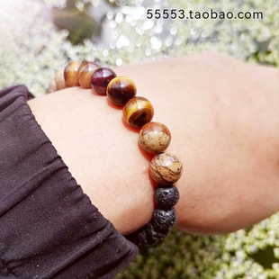 新款黄虎眼石石榴石火山石手链男女款手串饰品精品款