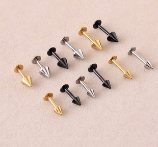 医用钛钢 T形平底杆尖锥唇钉 耳钉小耳骨钉 医用钢防过敏穿刺饰品