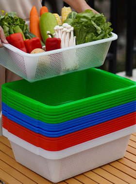 食堂厨房装菜筐塑料商用火锅沥水长方形麻辣烫烧烤白色摆菜筐批发