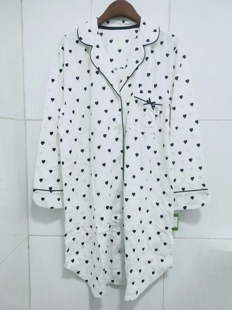 KS尾货女士家居服印花蝴蝶结衬衫领春秋季9分长袖睡裙