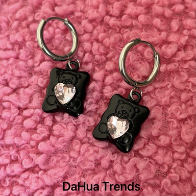 小熊粉钻小众无耳洞耳夹