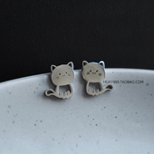 银色镂空小猫咪可爱稀奇古怪 中性男女不锈钢钛钢耳钉耳饰耳夹