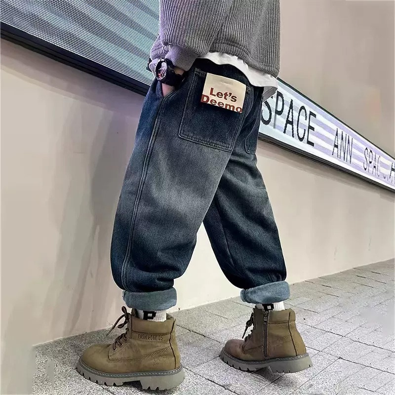 男孩春秋装牛仔裤冬季加绒牛崽库