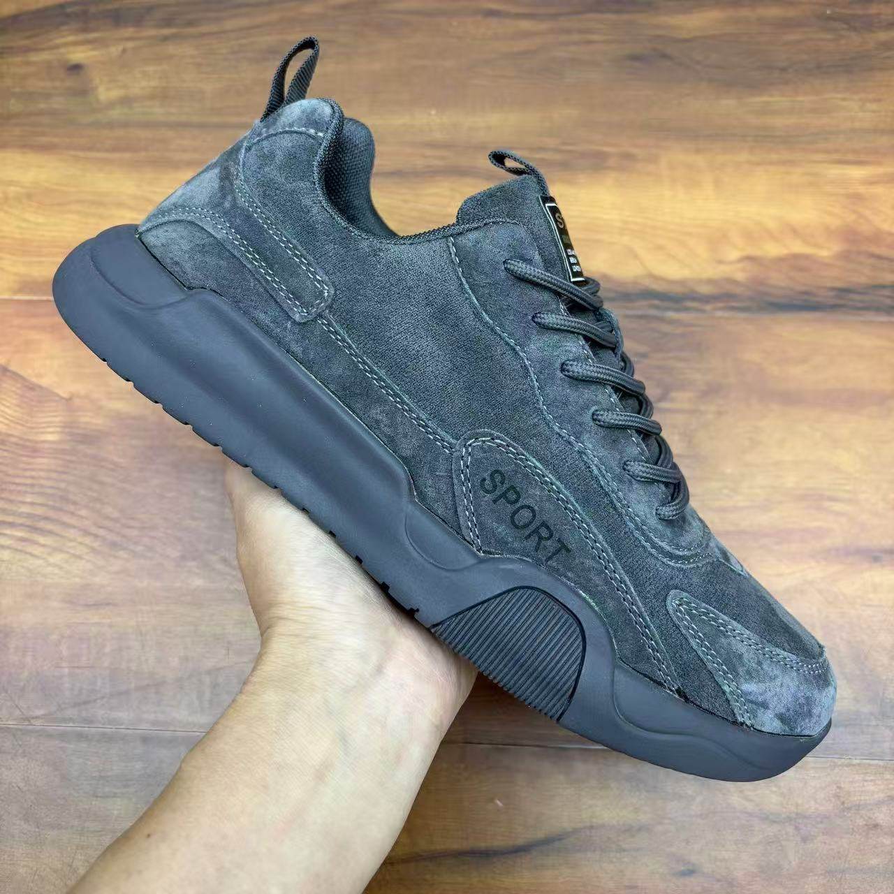 四季款羊京绒面男鞋低帮系带橡胶软底休闲鞋子透气舒适防滑运动鞋