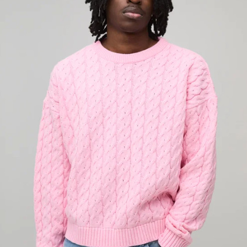 Z美女当家英国代购直邮2025年冬季新款粉色吸睛麻花复古针织毛衣