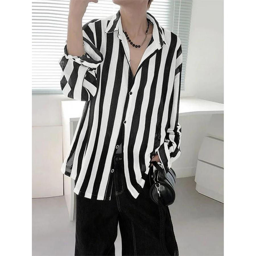 美女当家英国代购2025年秋季新款撞色条纹吸睛日常舒适长袖衬衫男