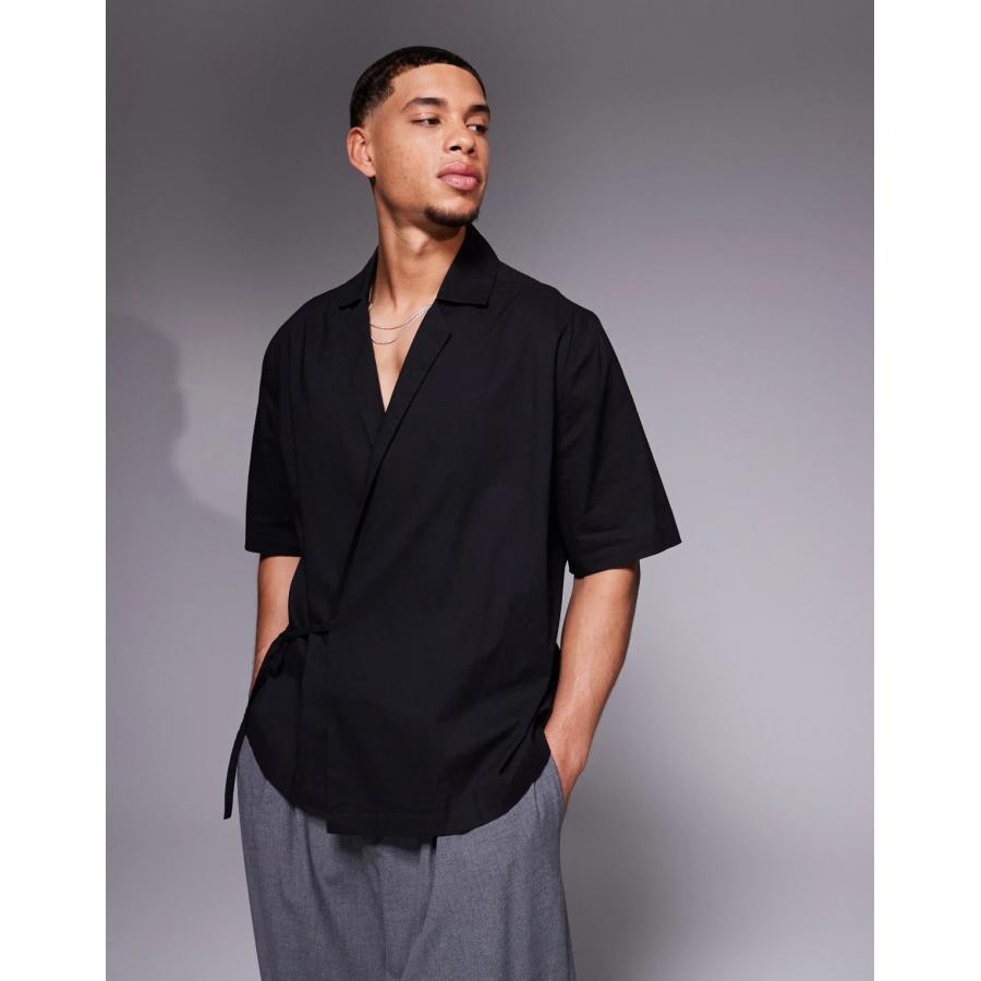 美女当家英国代购2025新款系带设计感慵懒时尚男士百搭短袖衬衣帅