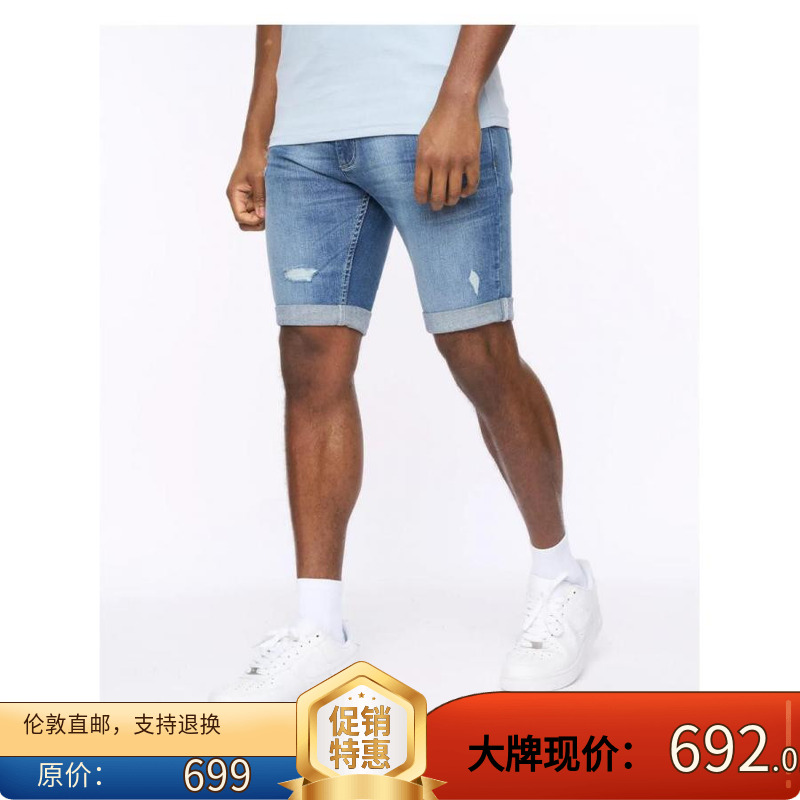 Z美女当家英国代购2025夏季时尚卷边水洗修身男士百搭牛仔短裤帅