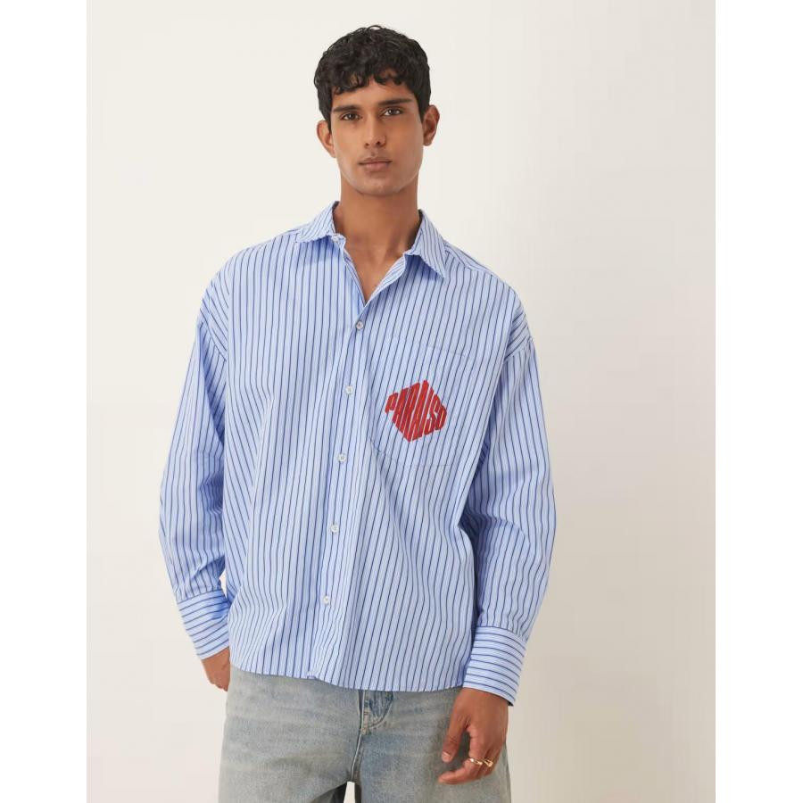 美女当家英国代购2025年秋季新款条纹oversize日常百搭长袖衬衫男