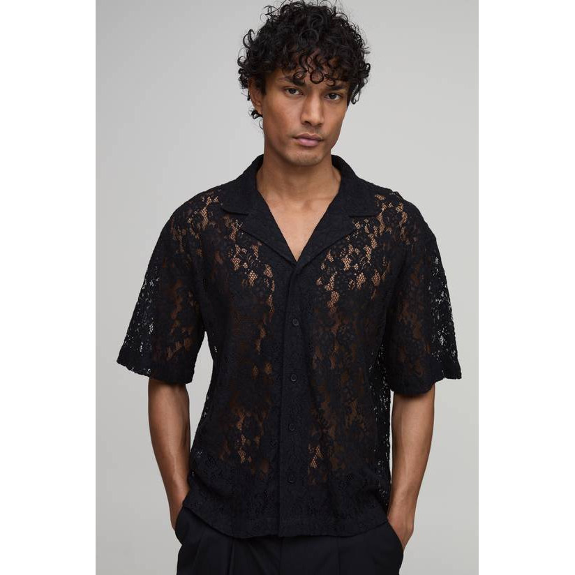 赞美女当家英国直邮2026新款时尚镂空透视蕾丝休闲百搭男短袖衬衣