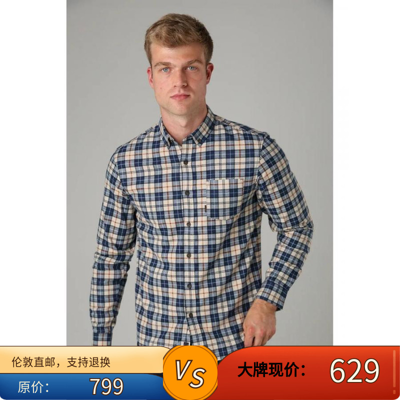 Z美女当家英国代购2025新款格子通勤时尚修身复古男士长袖衬衣帅