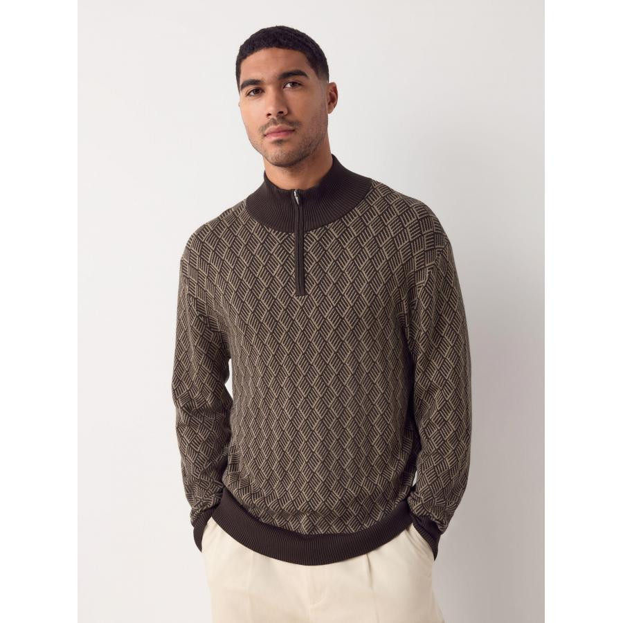 美女当家英国代购2025新款半拉链印花休闲绅士型男时尚针织衫毛衣