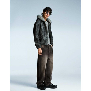 美女当家英国代购黑色反面铆钉字母印花宽松牛仔风潮流男装休闲裤