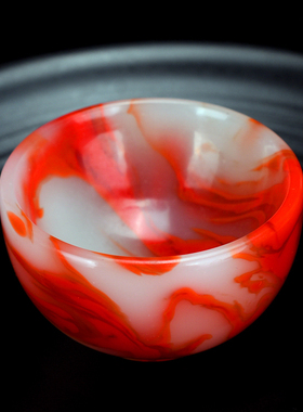 天然和田玉鸡血玉功夫茶杯酒杯和田彩玉玉碗玉茶具酒具把件玉摆件