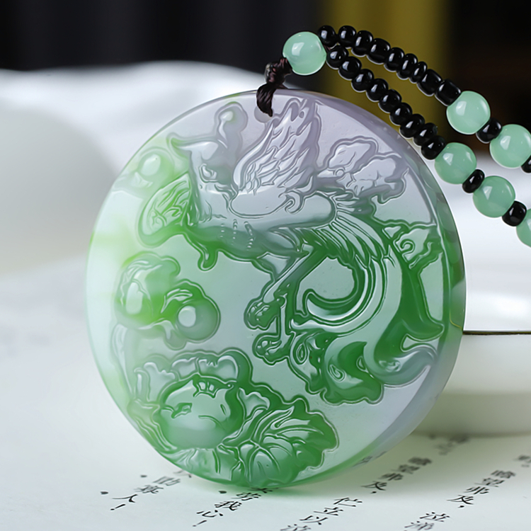 和田玉彩玉凤凰牡丹女款吊坠