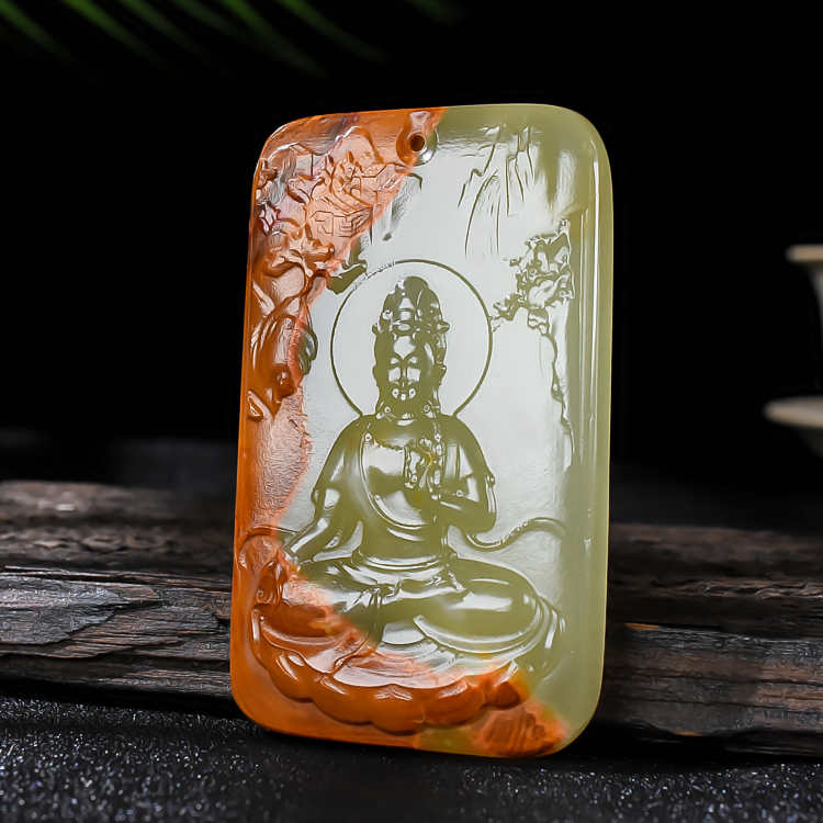 新疆玉器和田玉籽料观音牌子吊坠男款观音菩萨天然玉石平安牌挂件