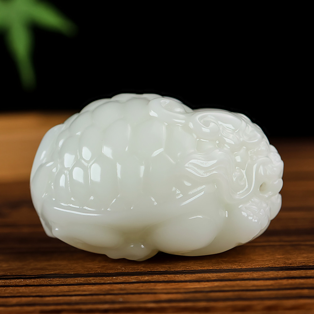 天然和田玉白玉龙龟手把件羊脂玉长寿龙头龟玉石把玩件挂件精雕