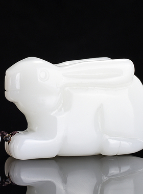 和田玉白玉籽料玉兔手把件