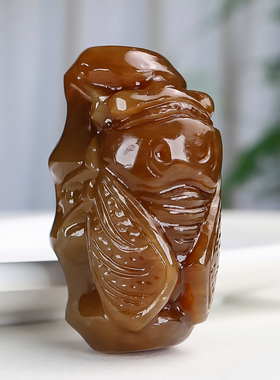 和田玉糖料竹子玉蝉手把件