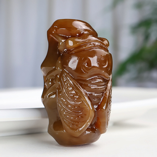 和田玉糖料竹子玉蝉手把件节节高糖玉知了把玩件玉挂件一鸣惊人