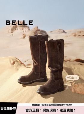 百丽女靴子复古堆堆长靴西部靴冬季2025新款厚底高筒靴E6G1 E6G1D