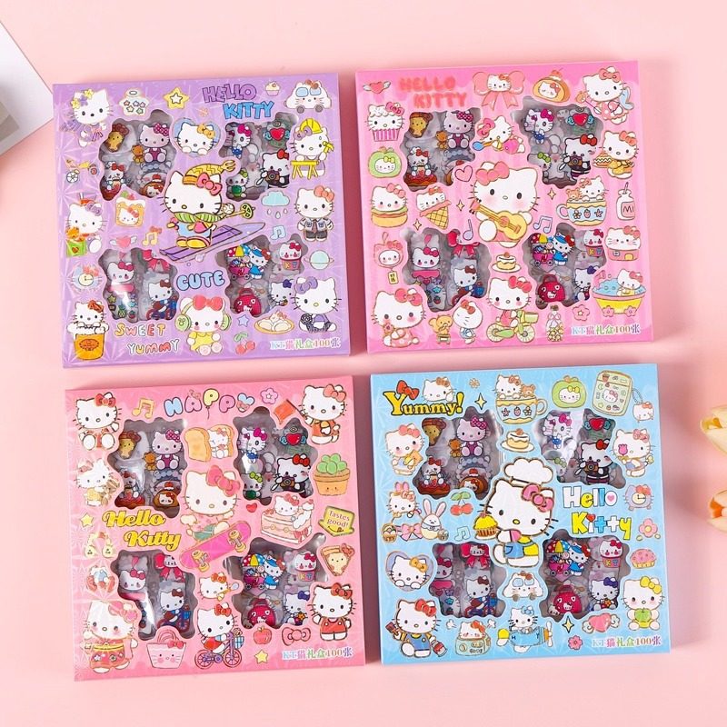 KT猫100张贴纸礼盒动漫周边卡通可爱凯蒂猫超萌网红流行卡通贴纸