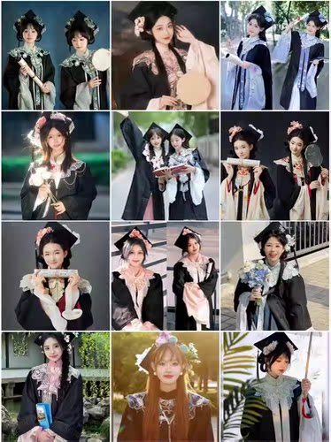 出租簪花学士服明制云肩汉服大学生毕业照学士帽成人礼拍照写真