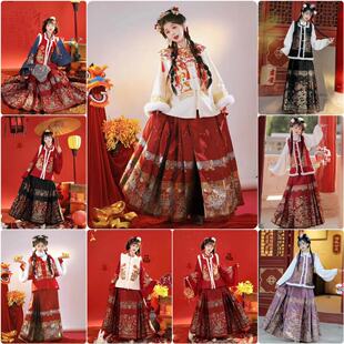 出租冬天款加绒明制汉服女季款织金妆花马面伴娘拜年服国风春节